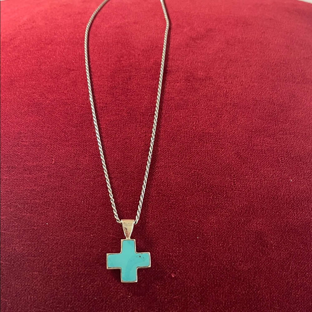 Sterling and Turquoise Cross Pendant Necklace
